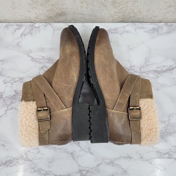 UGG Benson Boot Dove Women's Leather Ankle Boots Cream Sherpa Lining - Picture 11 of 13